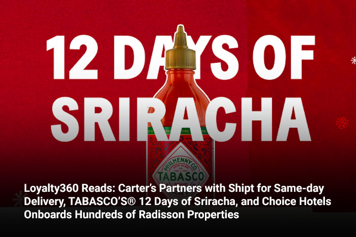 Loyalty360 Reads: Carter’s Partners with Shipt for Same-day Delivery, TABASCO’S® 12 Days of Sriracha, and Choice Hotels Onboards Hundreds of Radisson Properties  