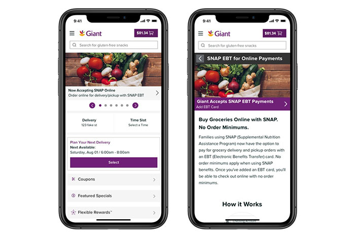 Giant Food Accepting EBT Payments for SNAP Customers on Online Pickup, Delivery Orders